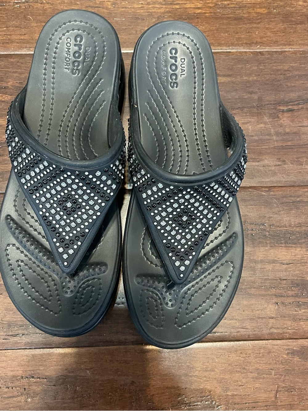 CROCS Black Rhinestone Embellished Wedge Sandals